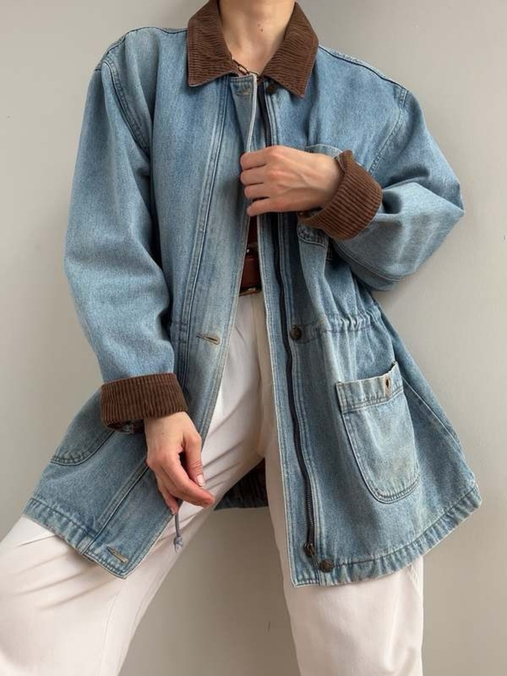 Vintage Denim & Co Jean Chore Jacket Corduroy Collar and Cuffs